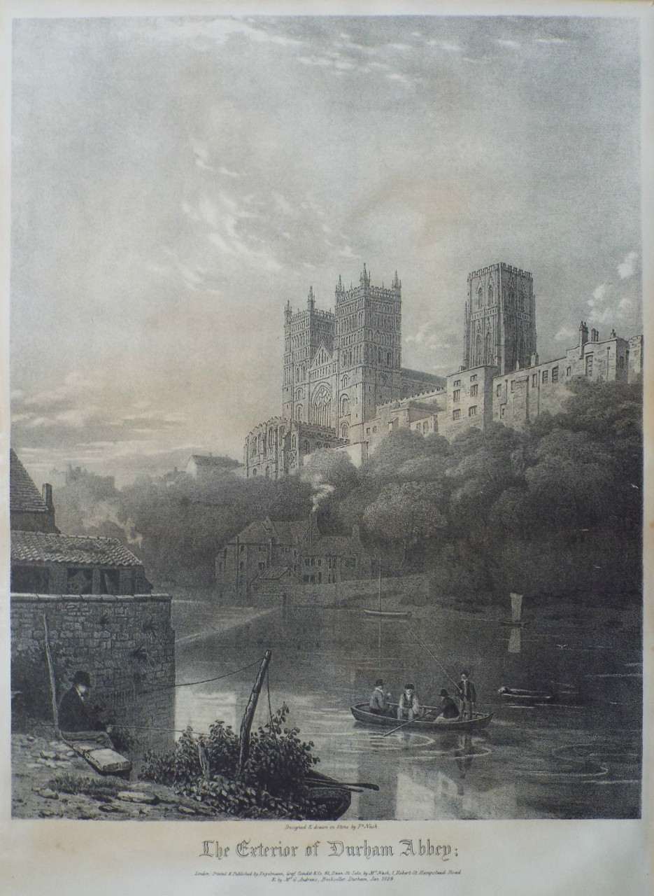 Lithograph - The Exterior of Durham Abbey; - Nash