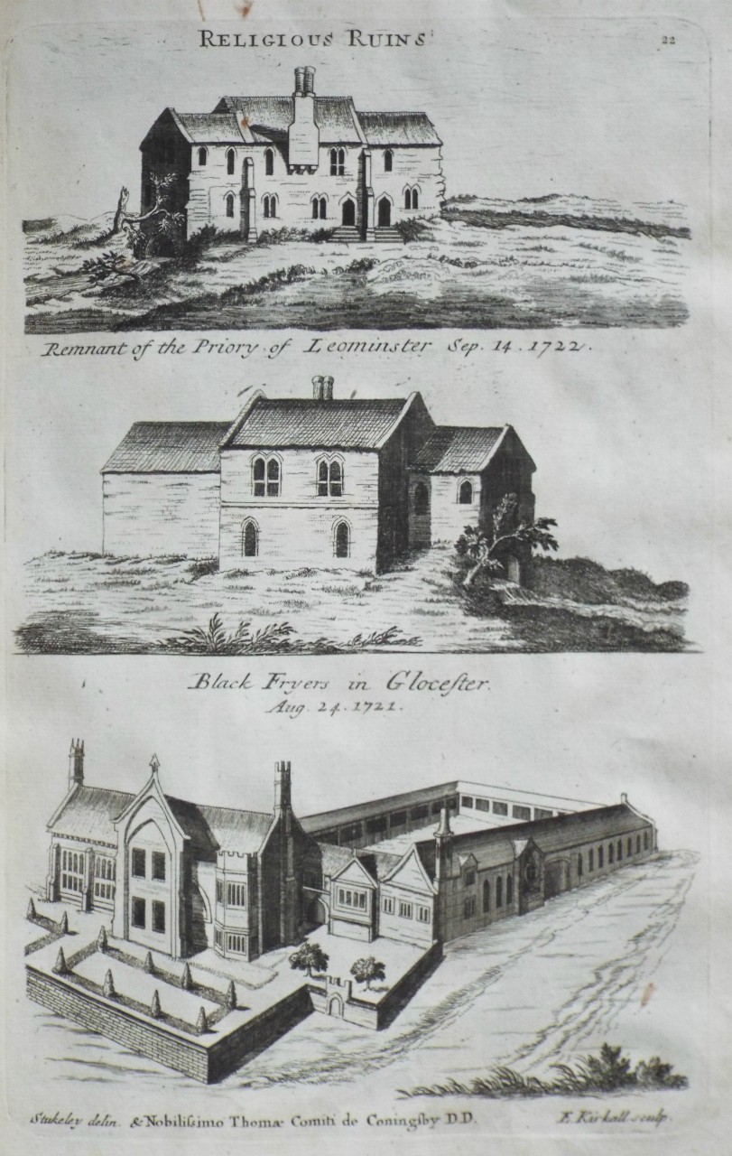 Print - Religious Ruins. 
Remnant of the Priory of Leominster Sep. 14. 1722. 
Black Fryers in Glocester. Aug. 24. 1721. - Kirkall