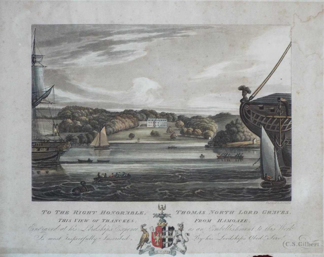 Aquatint - To the Right Honorable, Thomas North Lord Graves, this view of Thanckes, from Hamoaze, etc - Stadler