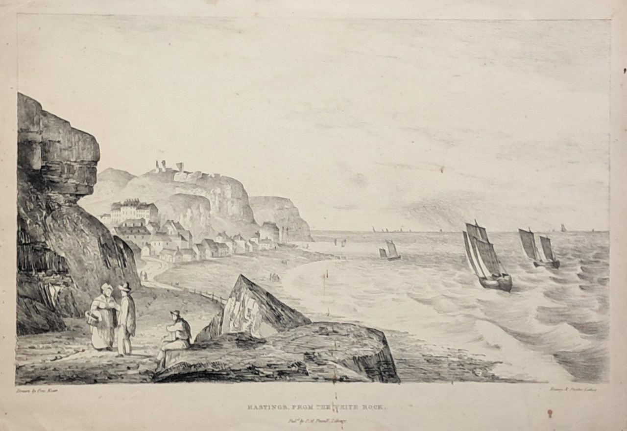 Lithograph - Hastings, from the White Rock. - Rowe