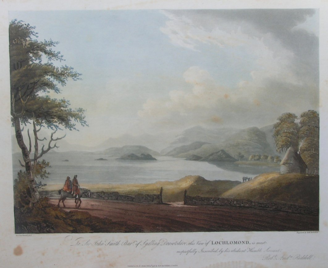 Aquatint - To Sir John Smith Bart. of Sydling Dorsetshire, this View of Lochlomond, is respectfully Inscribed by His Grace's most obedient Humble Servant Robt. Andw. Riddell - Robertson