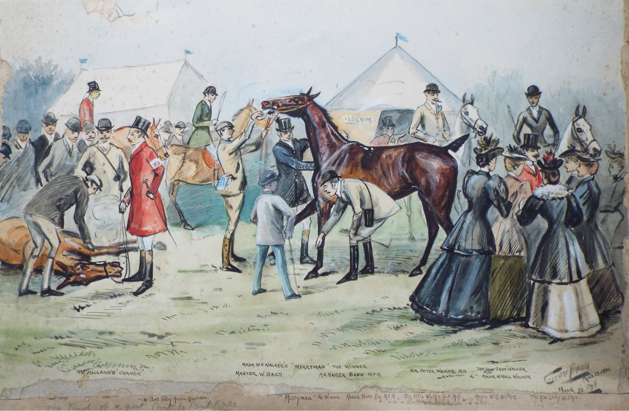 Watercolour - The Finish of a Great Point to Point Race. March 22nd 1894. - Bradley