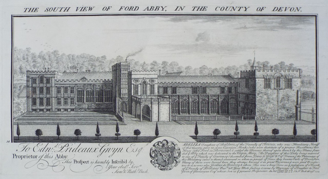Print - The South View of Ford Abby, in the County of Devon. - Buck