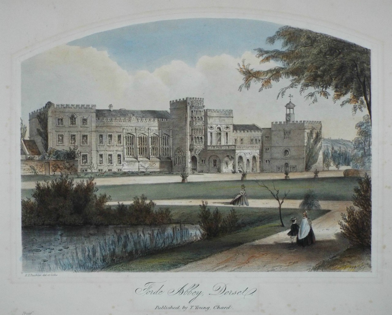 Lithograph - Forde Abbey, Dorset. - Buckler