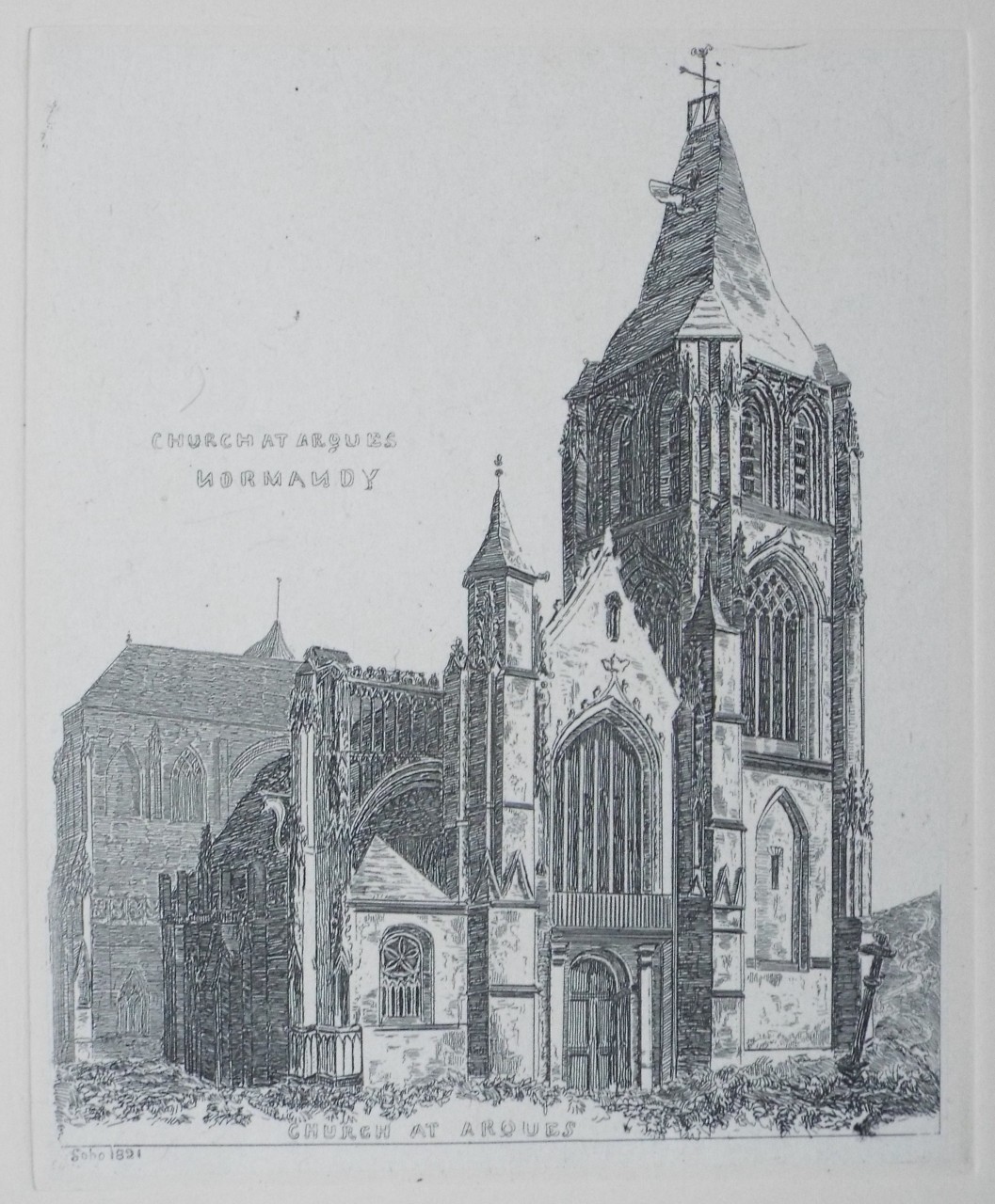 Etching - Church ar Arques Normandy - Wilkinson