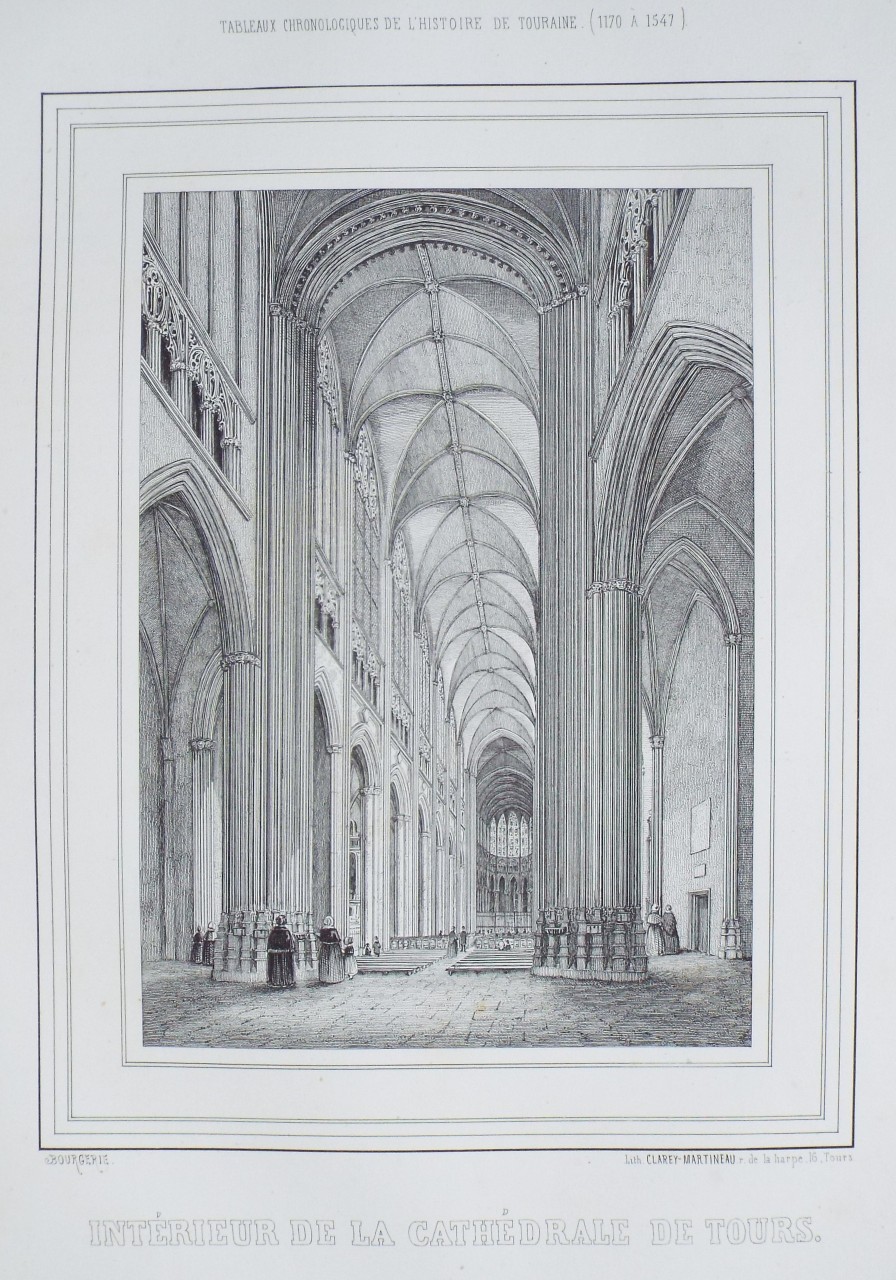 Lithograph - Interieure de la Cathedrale de Tours.