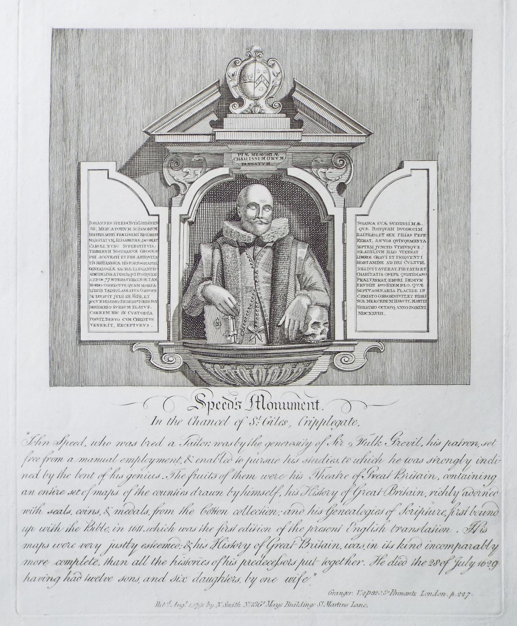 Print - Speed's Monument In the Chancel of St. Giles, Cripplegate.