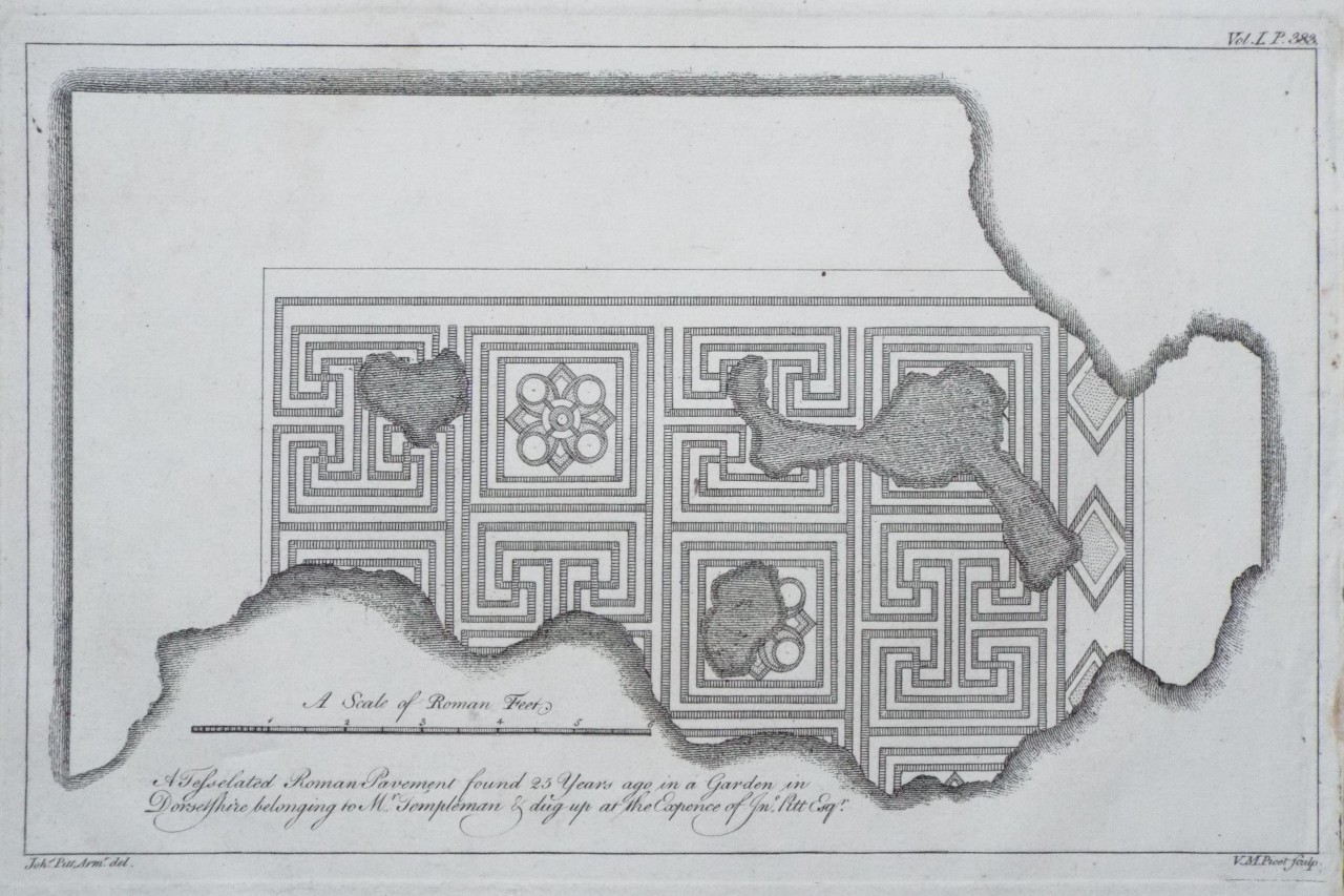 Print - A Tessalated Roman Pavement found 25 Years ago in a Garden in Dorsetshire belonging to Mr. Templeman & dug up at the Expense of Jn. Pitt Esqr. - Picot