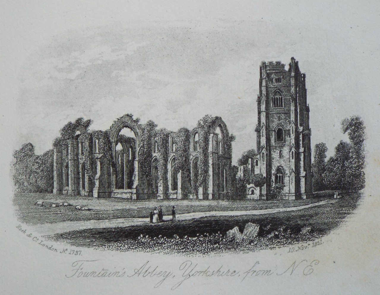 Steel Vignette - Fountains Abbey, Yorkshire, from N.E. - Rock