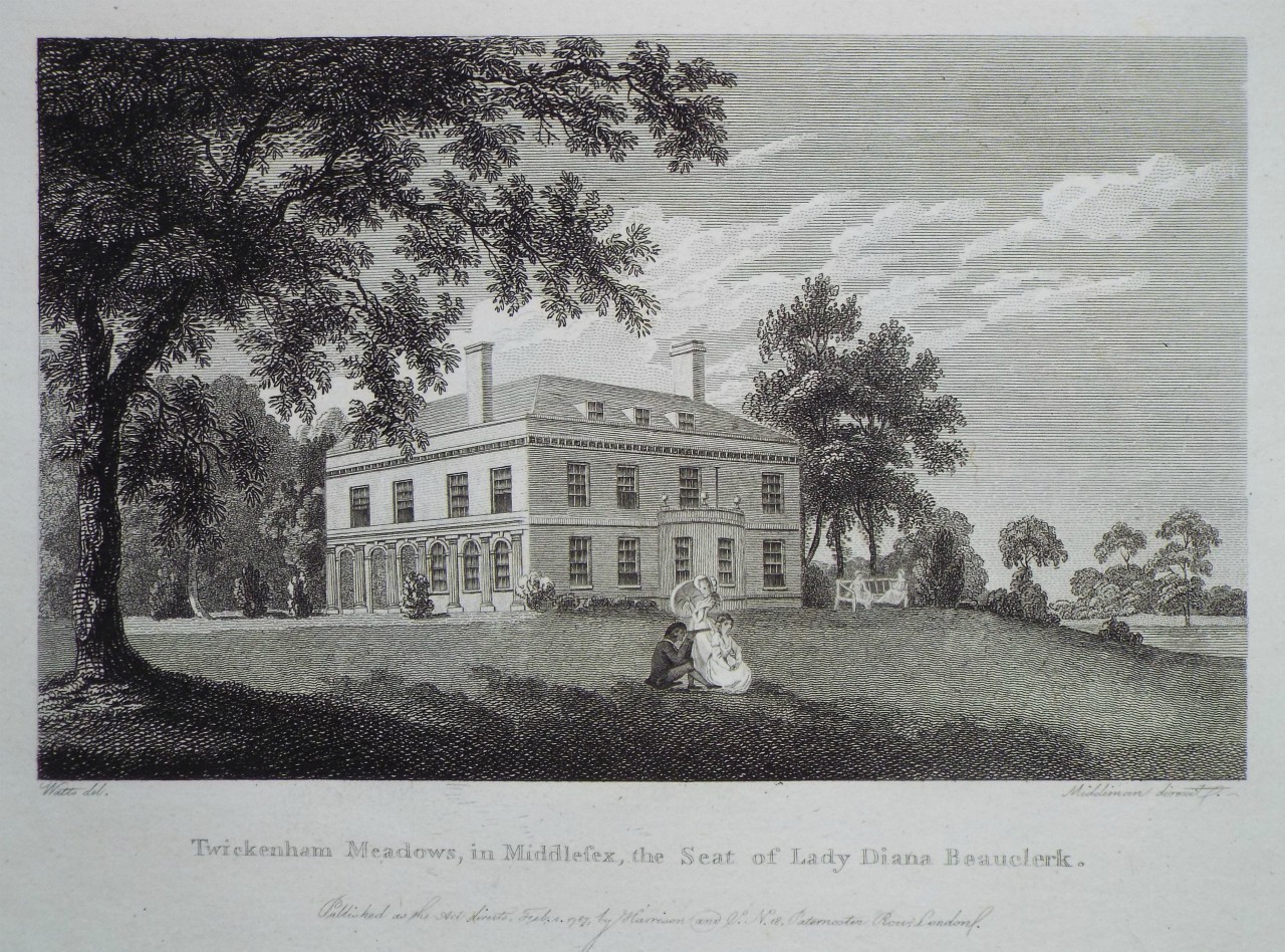 Print - Twickenham Meadows, in Middlesex, the Seat of Lady Diana Beauclerk. - 