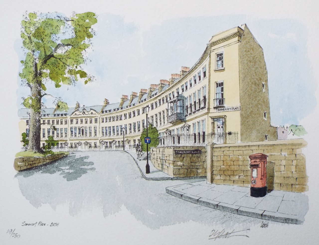 Giclee print with hand colour - Somerset Place - Bath