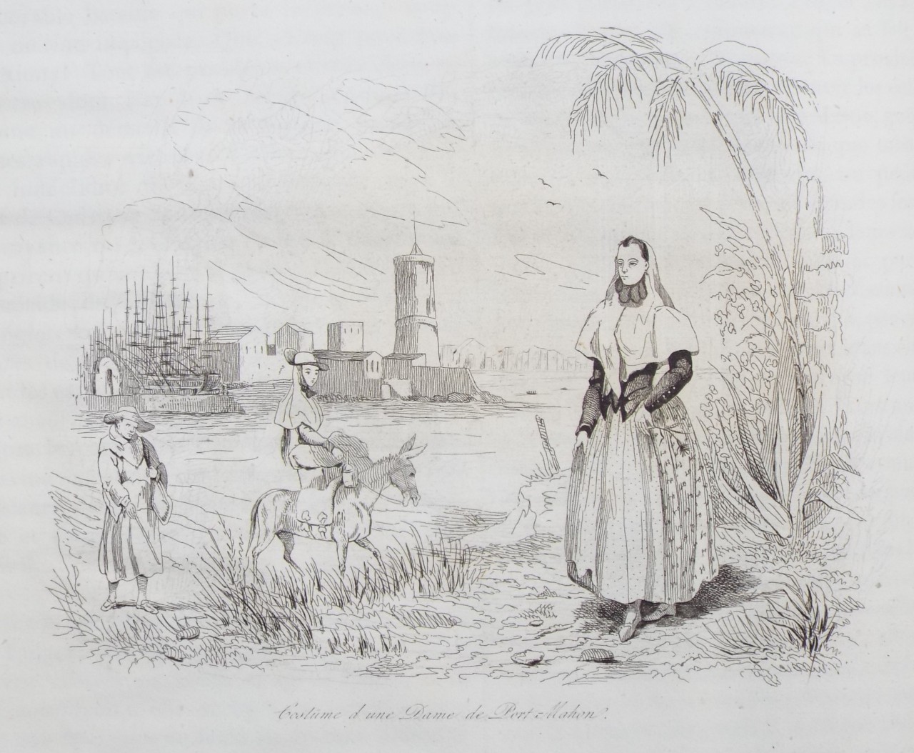 Etching - Costume d'une Dame de Port-Mahon. - Sainson