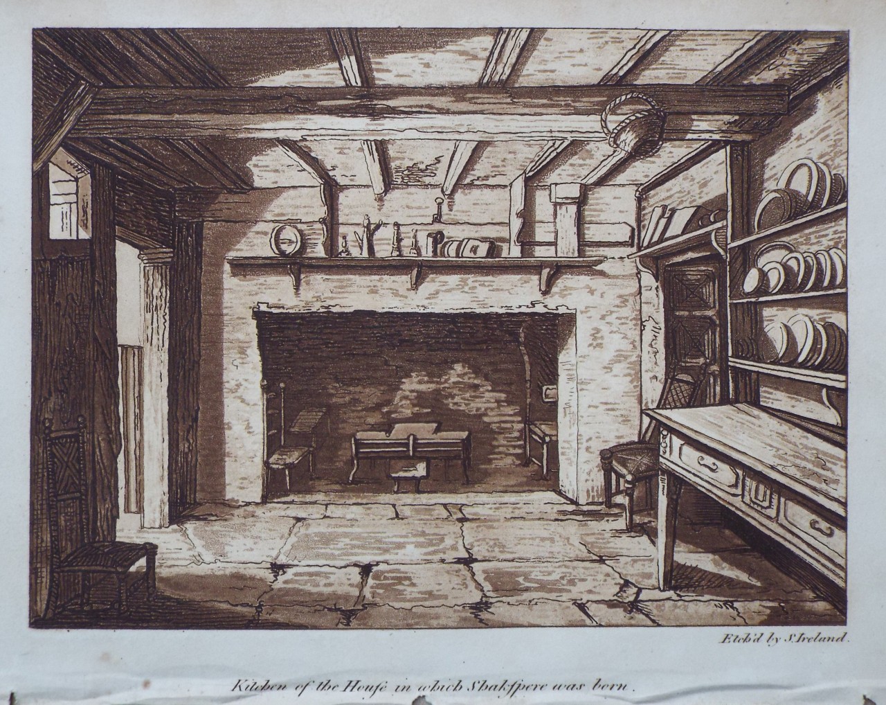 Aquatint - Kitchen of the House in which Shakspere was born. - Ireland