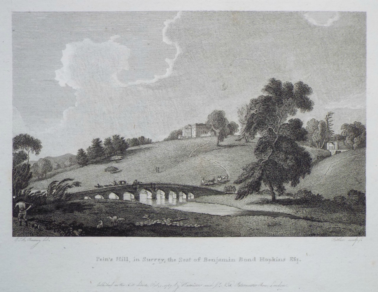 Print - Pain's Hill, in Surrey, the Seat of Benjamin Bond Hopkins Esq. - 