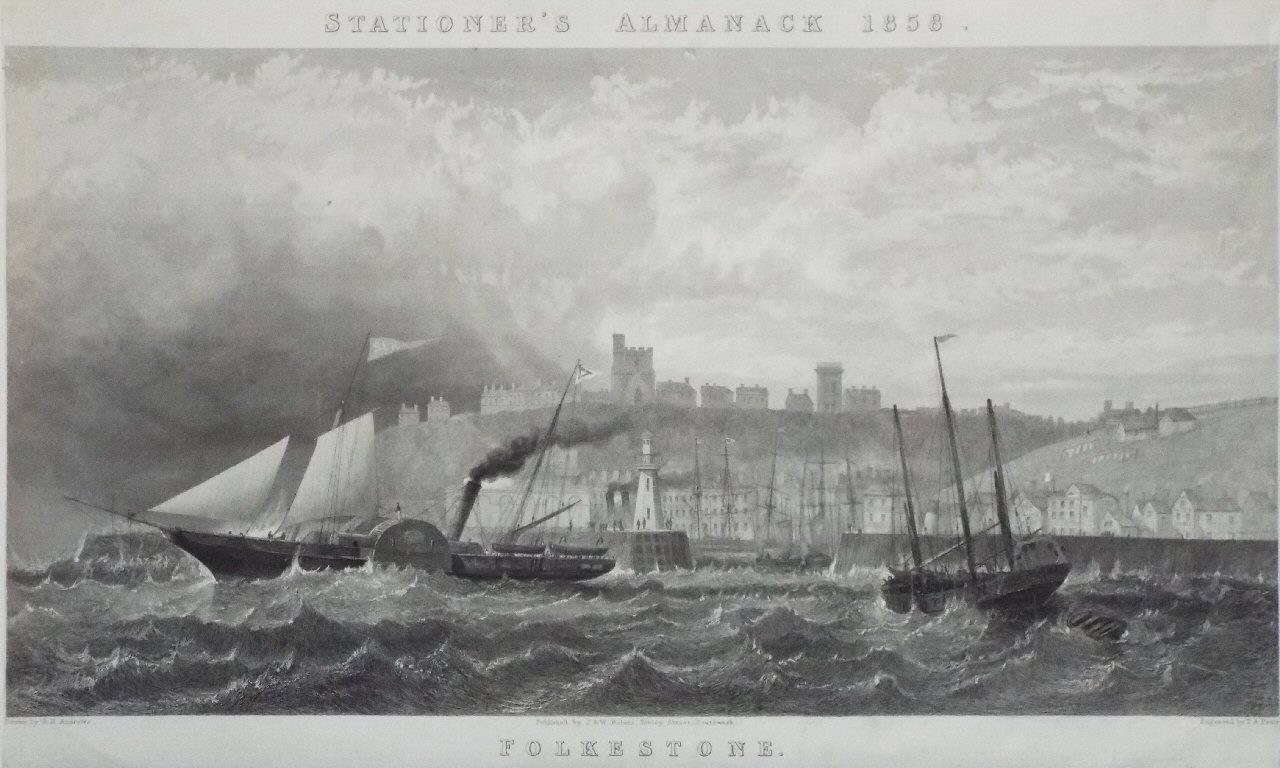 Print - Stationers' Almanack 1858. Folkstone. - Prior