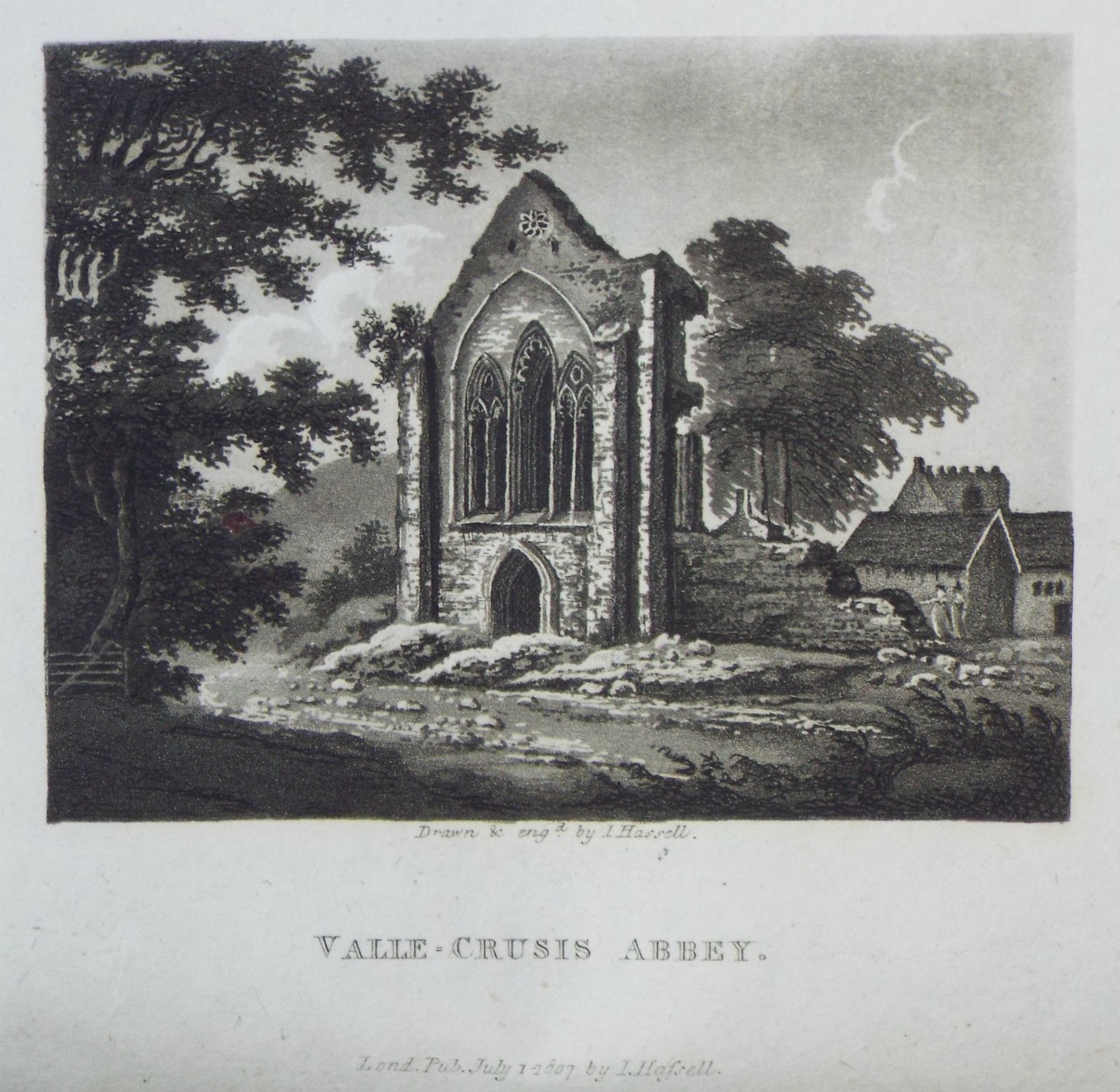 Aquatint - Valle-Crucis Abbey. - Hassell