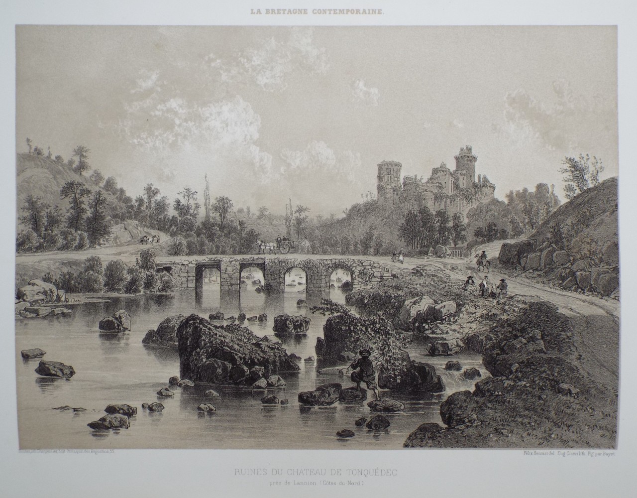 Lithograph - Ruines du Chateau de Tonquedec, pres de Lannion. (Cotes-du-Nord) - Ciceri