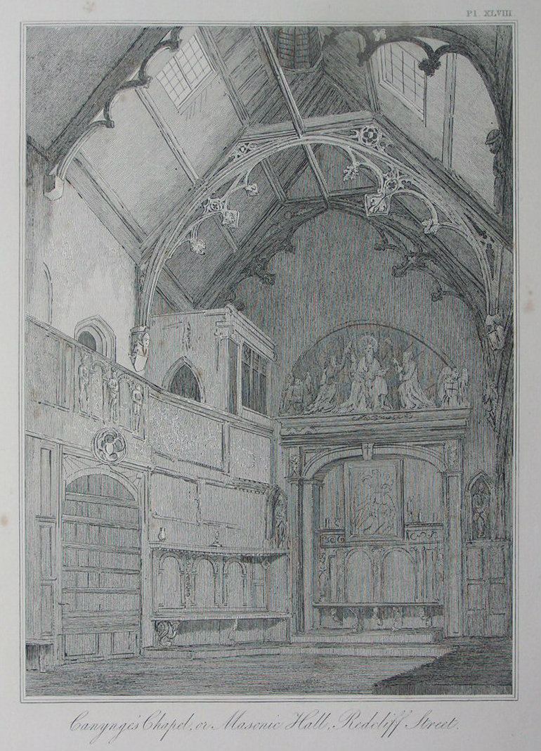 Etching - Canynge's Chapel or Masonic Hall, Redcliff Street. - Skelton