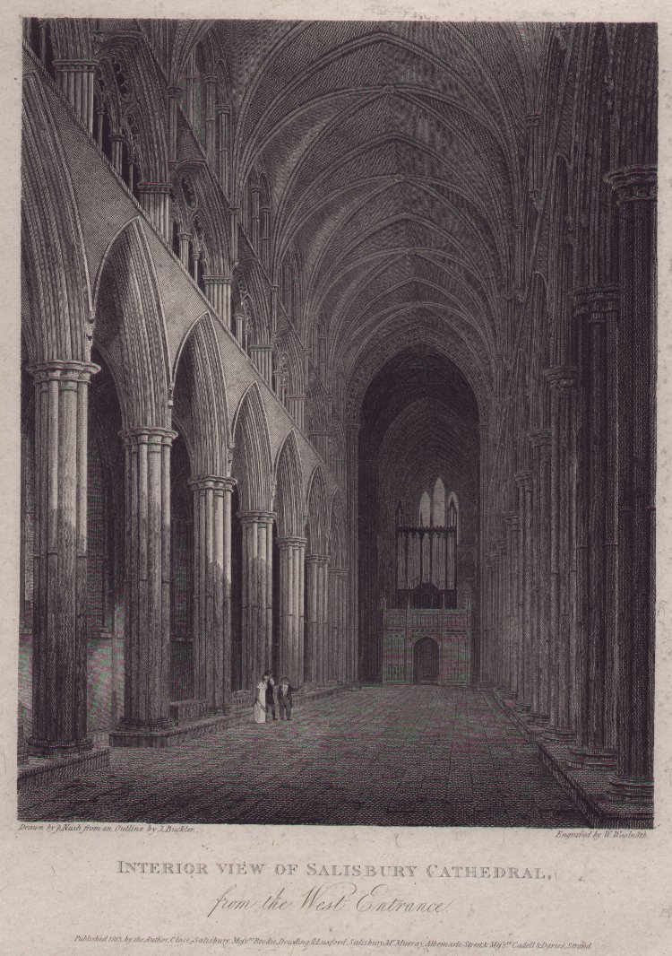 Print - Interior View of Salisbury Cathedral from the West Entrance - Woolnoth