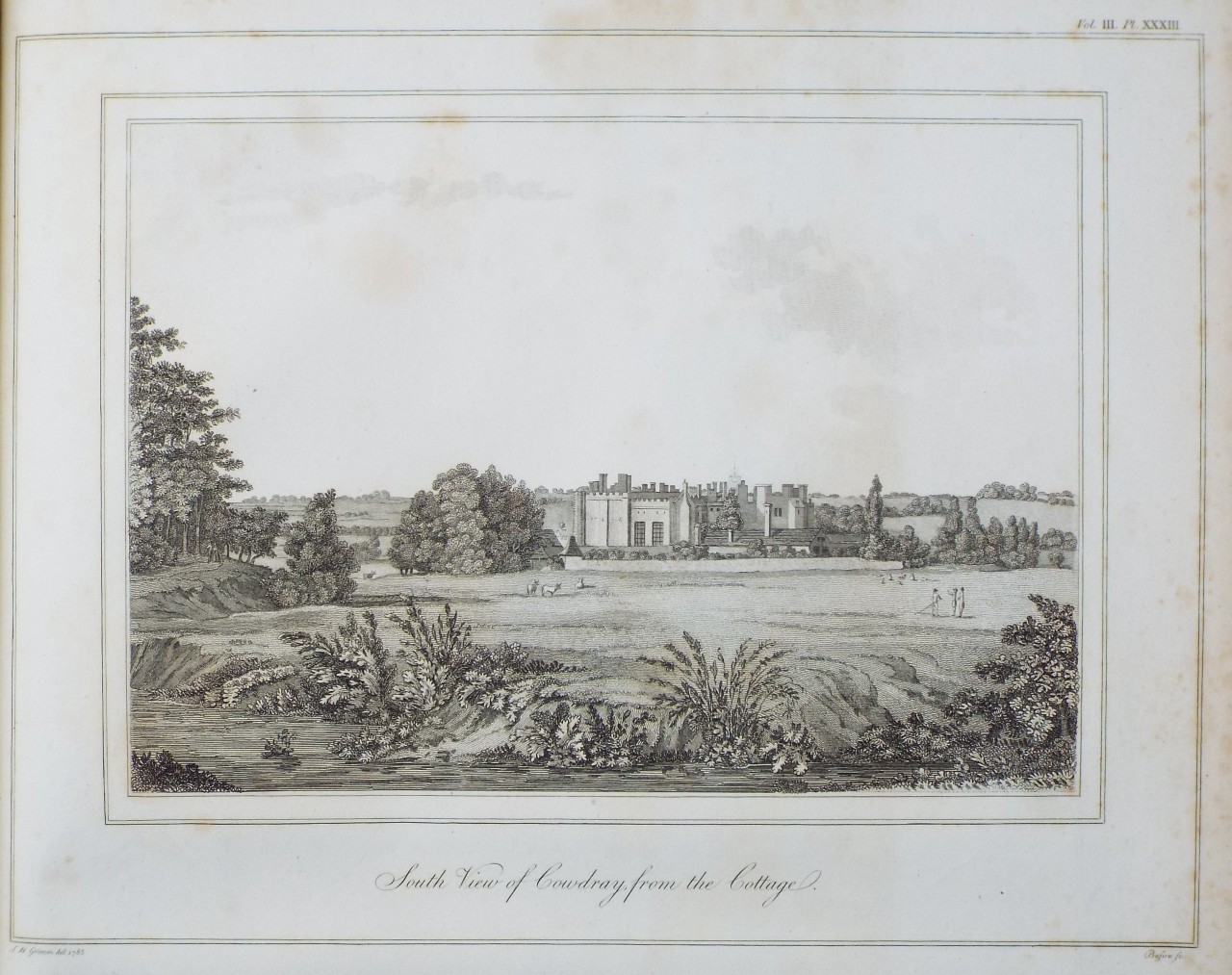 Print - South View of Cowdray, from the Cottage. - Basire