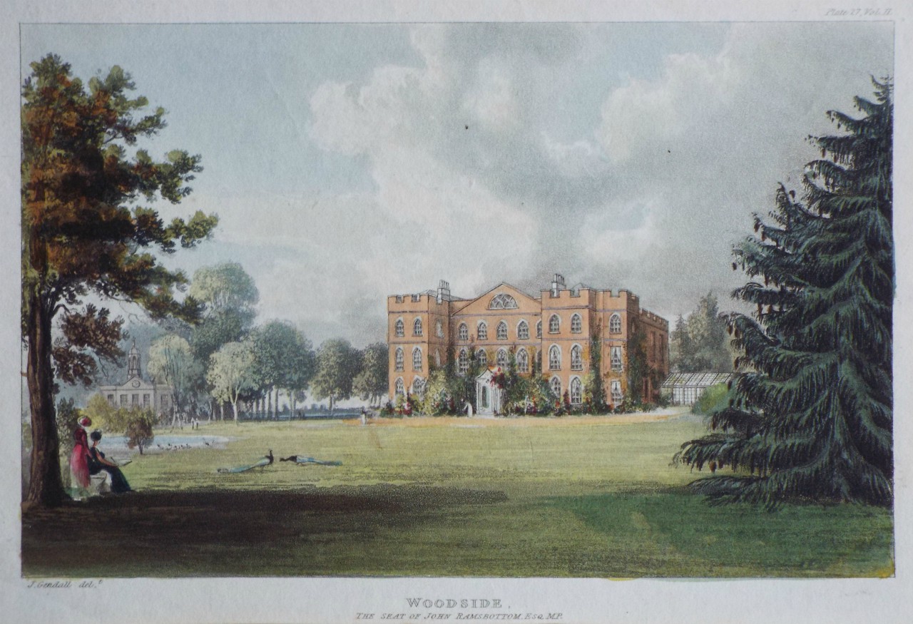 Aquatint - Woodside, the Seat of John Ramsbottom Esq. M.P.