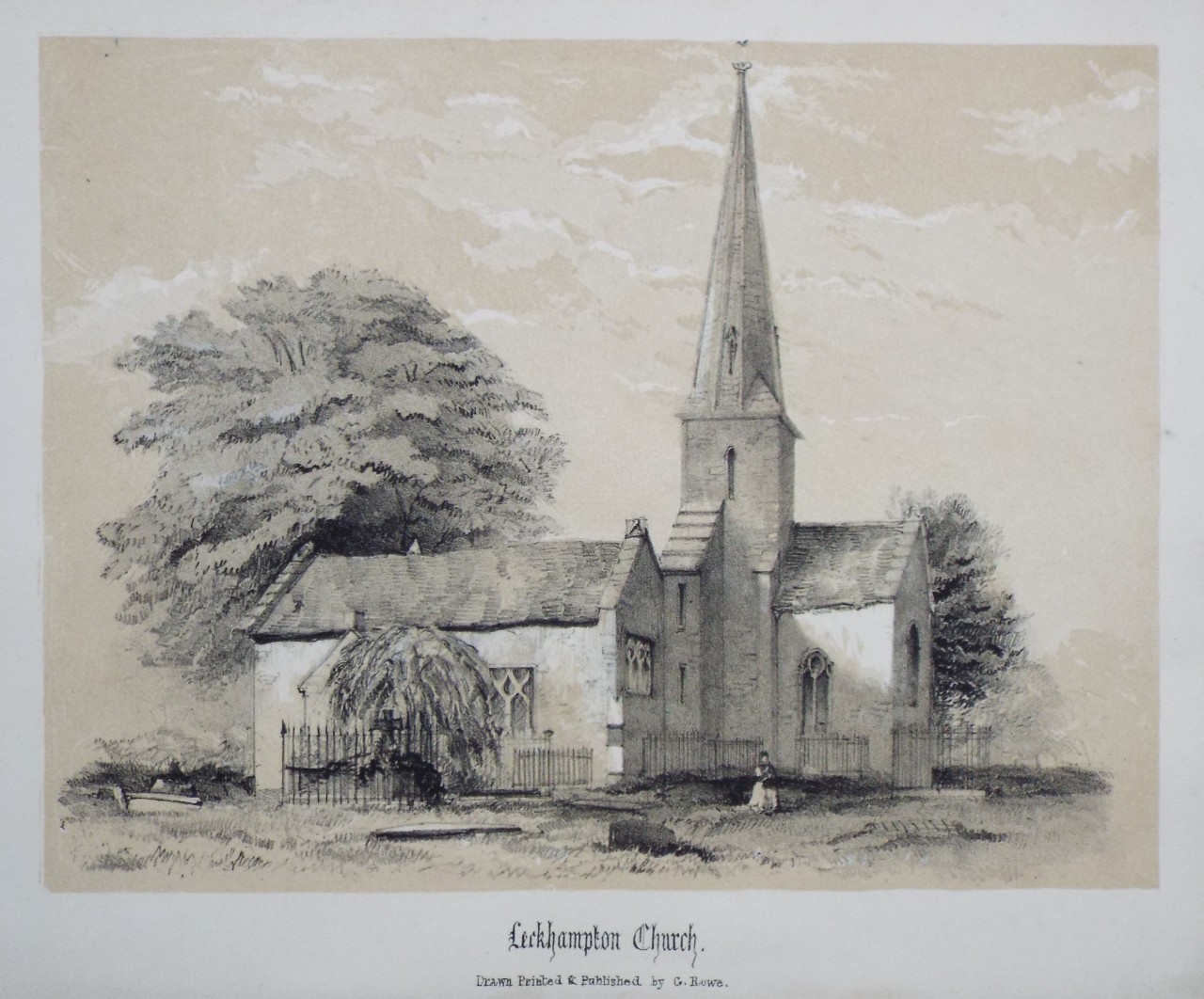 Lithograph - Leckhampton Church. - Rowe