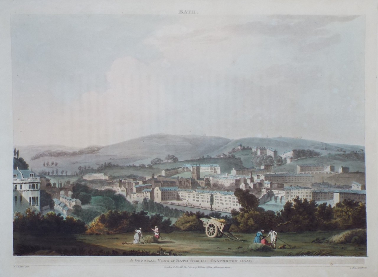 Aquatint - Bath. A General View of Bath from the Claverton Road. - Hill