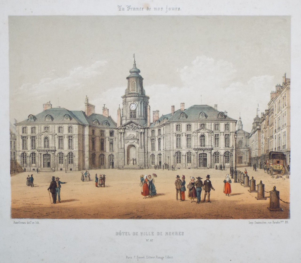 Lithograph - Hotel de Ville de Rennes - 