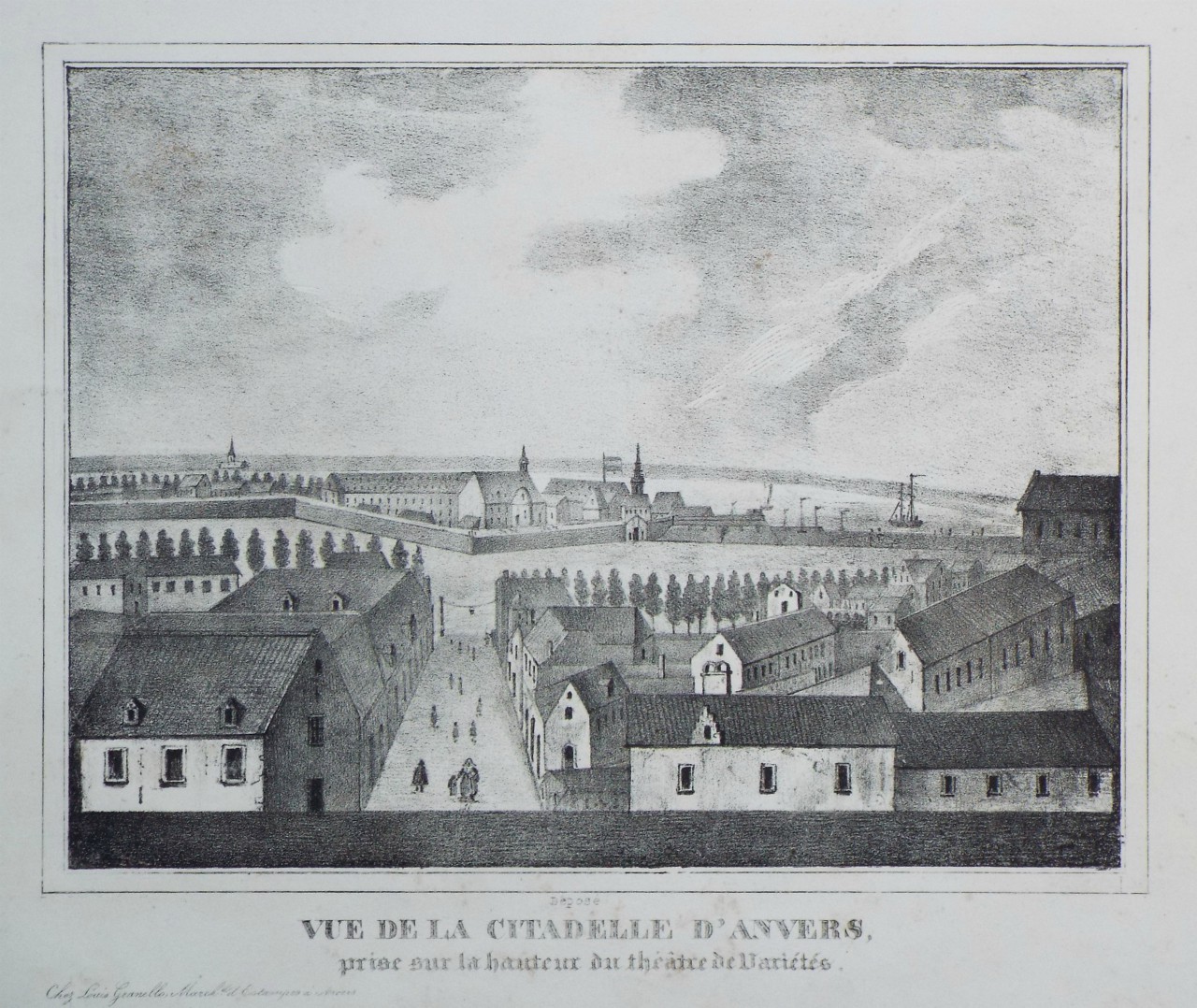 Lithograph - Vue de la Citadelle d'Anvers, prise sur la hauteux du theatre de Varietes.