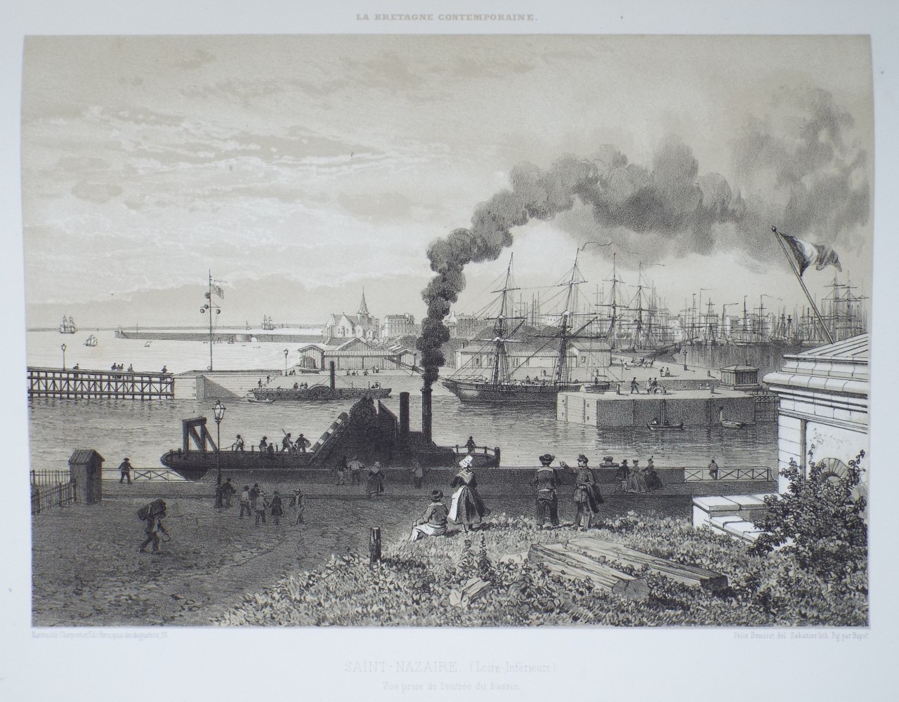 Lithograph - Saint-Nazaire. (Loire-Inferieure) Vue pris de l'entree du bassin. - 