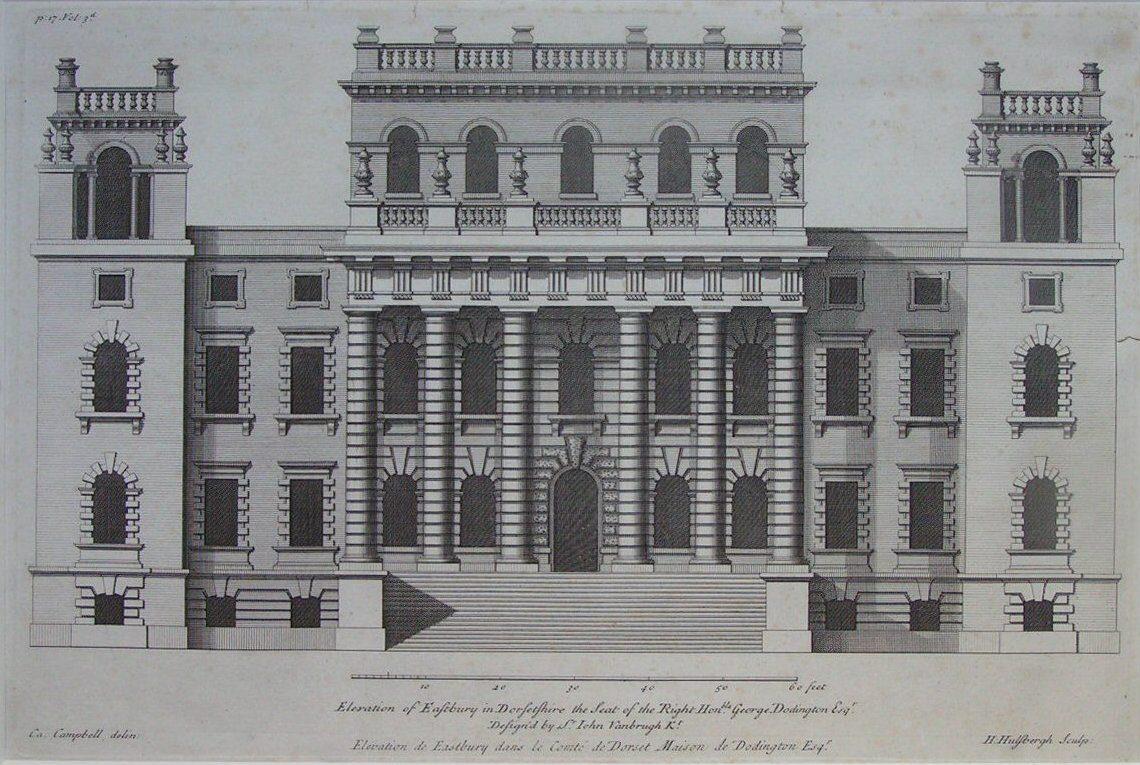 Print - Elevation of Eastbury in Dorsetshire, the Seat of the Rt. Hon. George Doddington Esq, Designed by Sir John Vanburgh Kt. - Hulsbergh