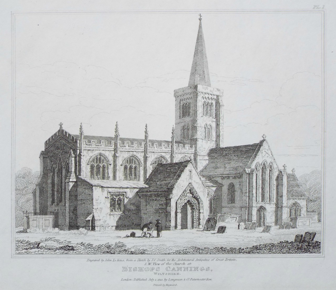 Print - S.W. View of the Church at Bishops Cannings, Wiltshire - Le