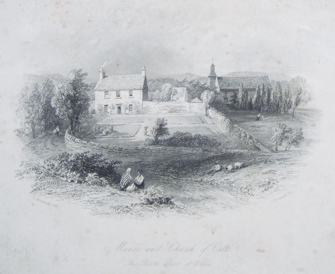 Print - Manse and Church of Cults, the Birthplace of Wilkie. - Cousens