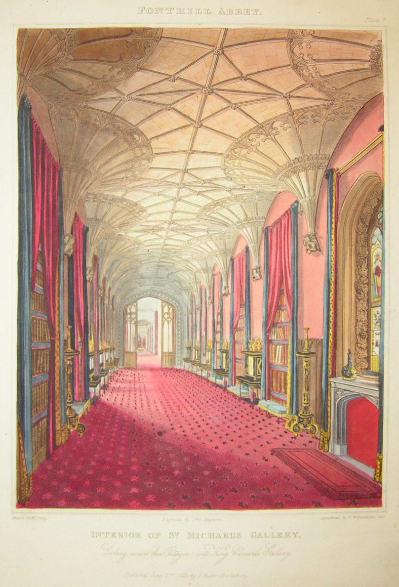 Aquatint - Fonthill Abbey. Interior of St.Michael's Gallery... - Wolstenholme