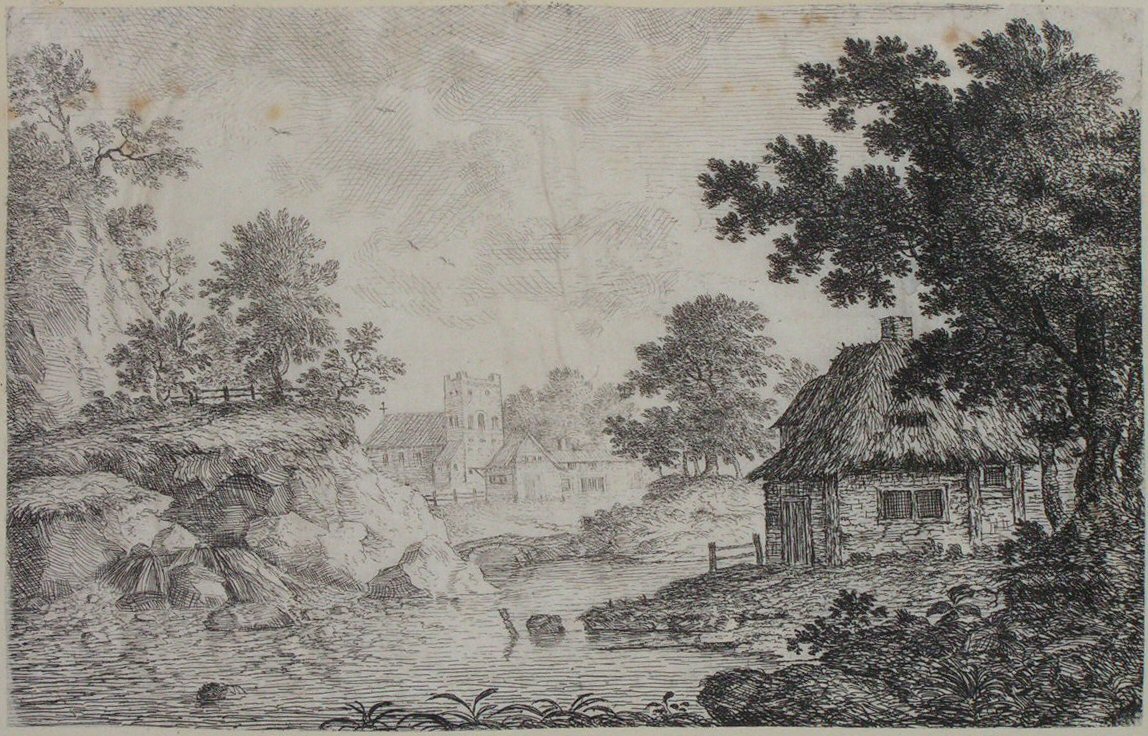 Print - (River landscape with church and cottage) - Smith