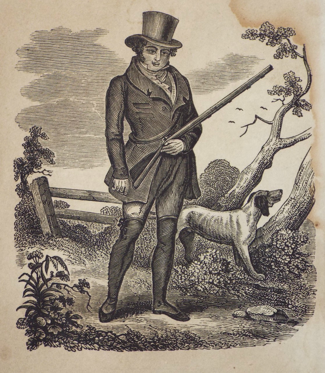 Wood - Sportsman with gun and dog