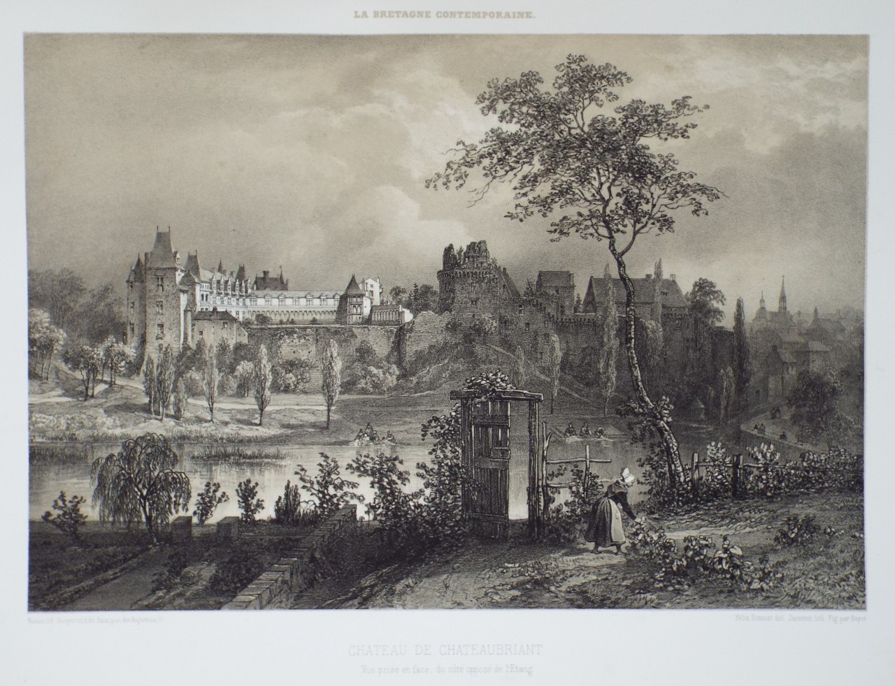 Lithograph - Chateau de Chateaubriant. Vue pris en face, du cote oppose de l'Etang. - 