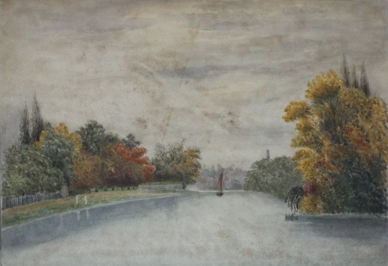 Watercolour - View Towards Richmond from Kew Bridge Autumn Sketch by Miss N