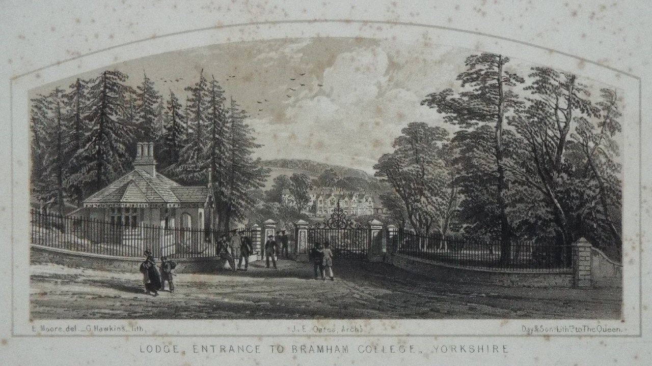 Lithograph - Lodge, Entrance to Bramham College, Yorkshire. - Hawkins