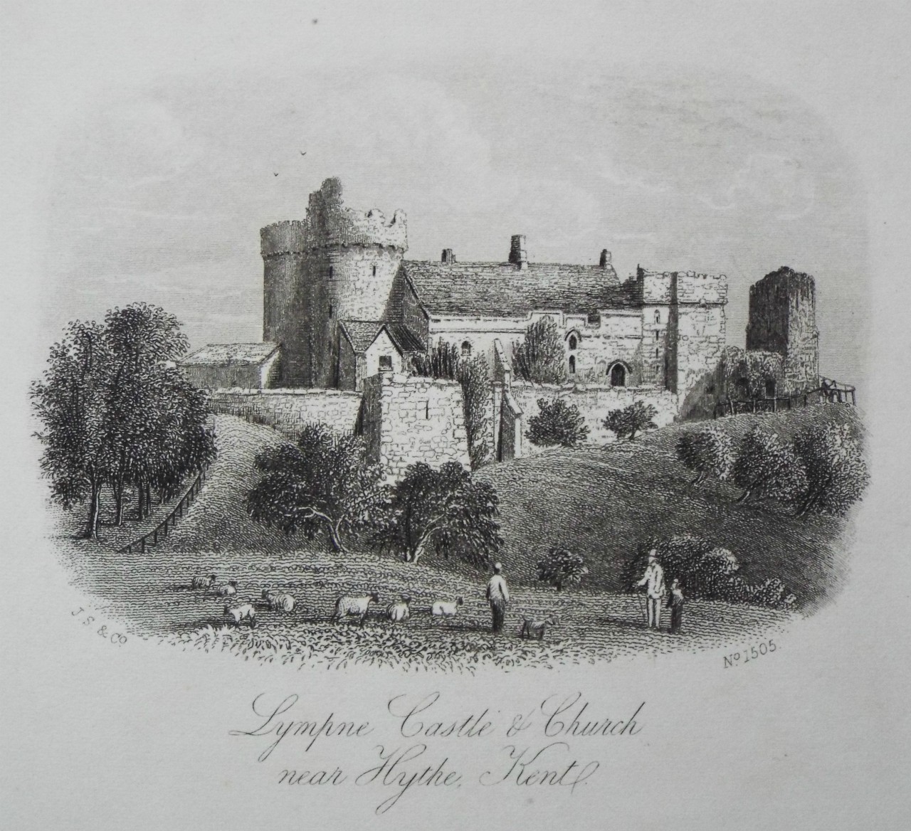 Steel Vignette - Lympne Castle & Church near Hythe, Kent. - J