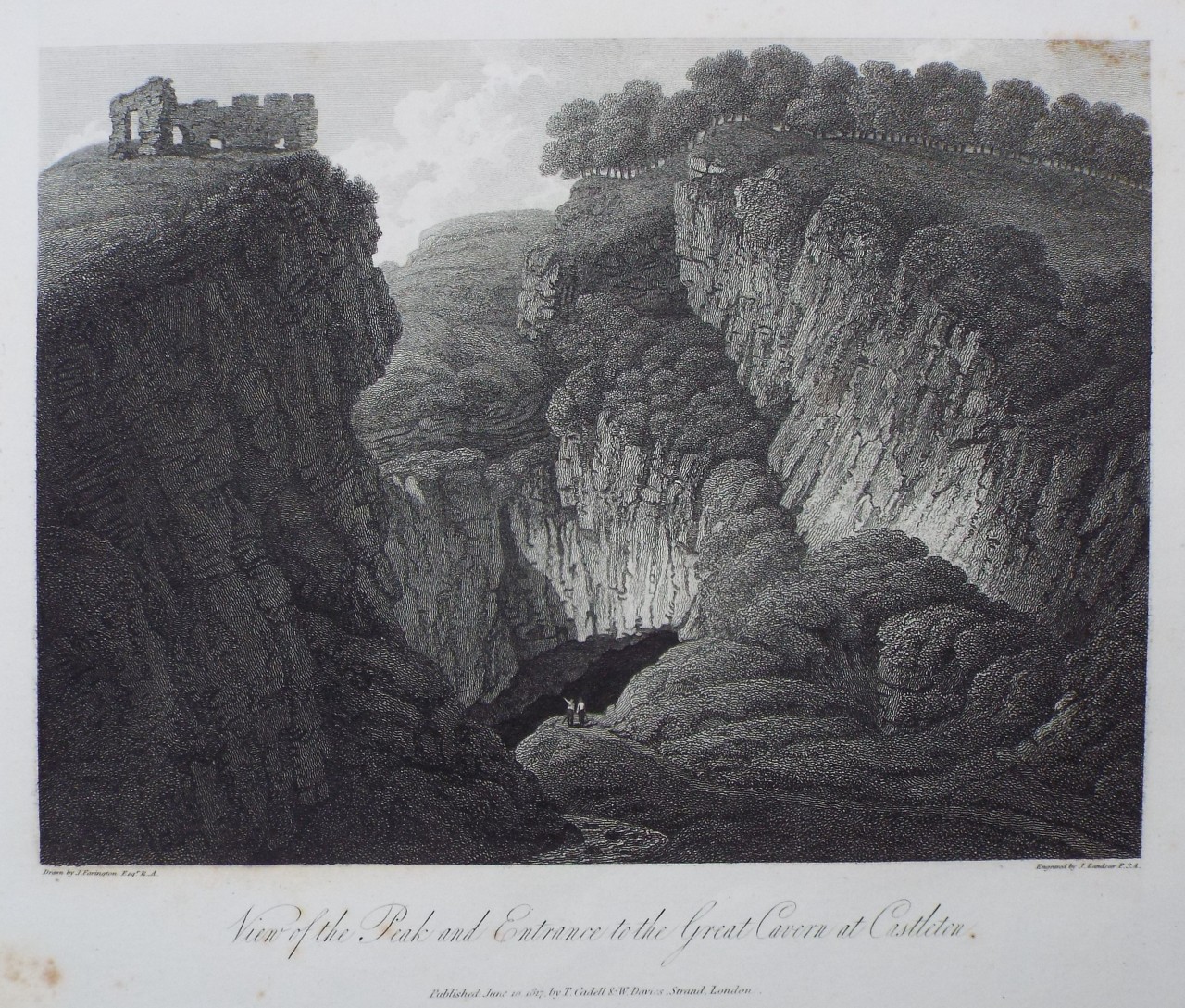Print - View of the Peak and Entrance to the Great Cavern at Castleton. - Landseer