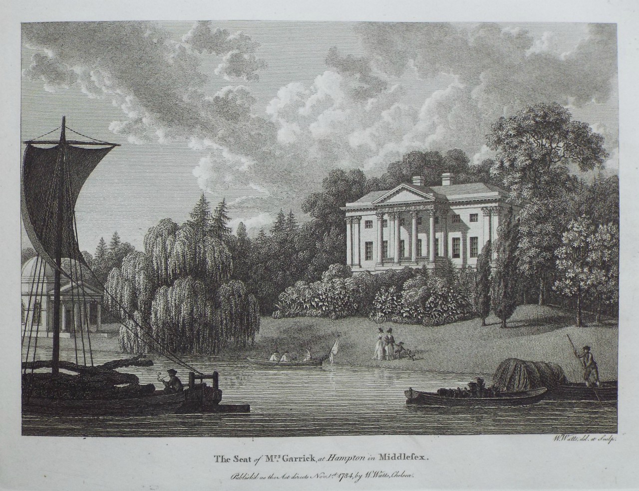 Print - The Seat of Mrs Garrick, at Hampton in Middlesex. - Watts