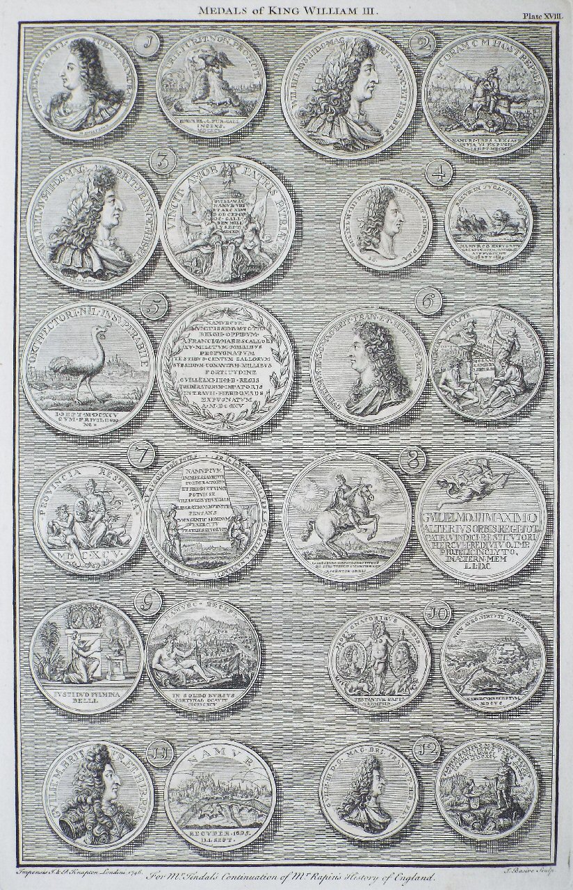 Print - Medals of King William III. Plate XVIII - Basire