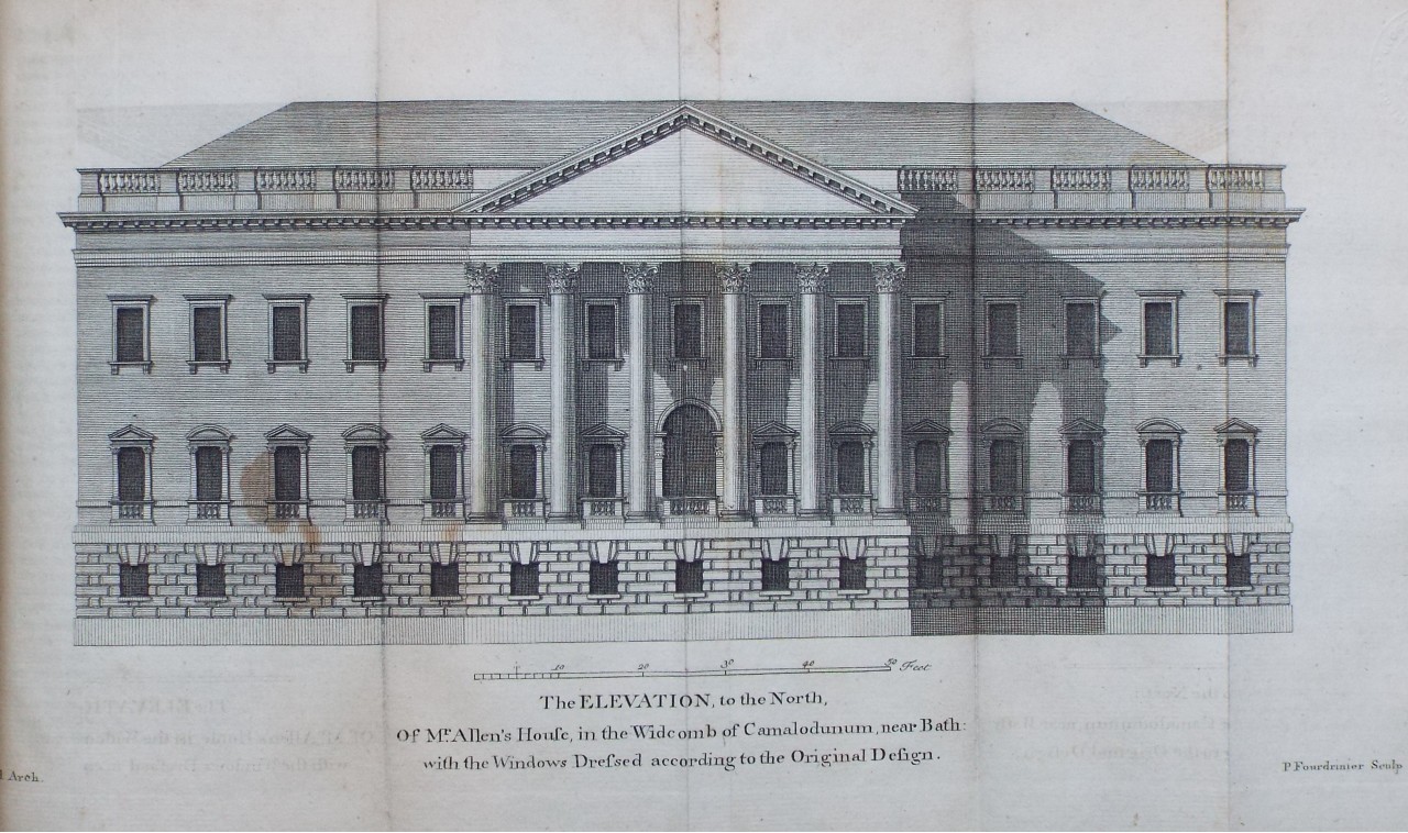 Print - The Elevation, to the North, Of Mr. Allen's House, In the Widcomb of Camalodunum, near Bath: with the Windows Dressed according to the Original Design. - Fourdrinier