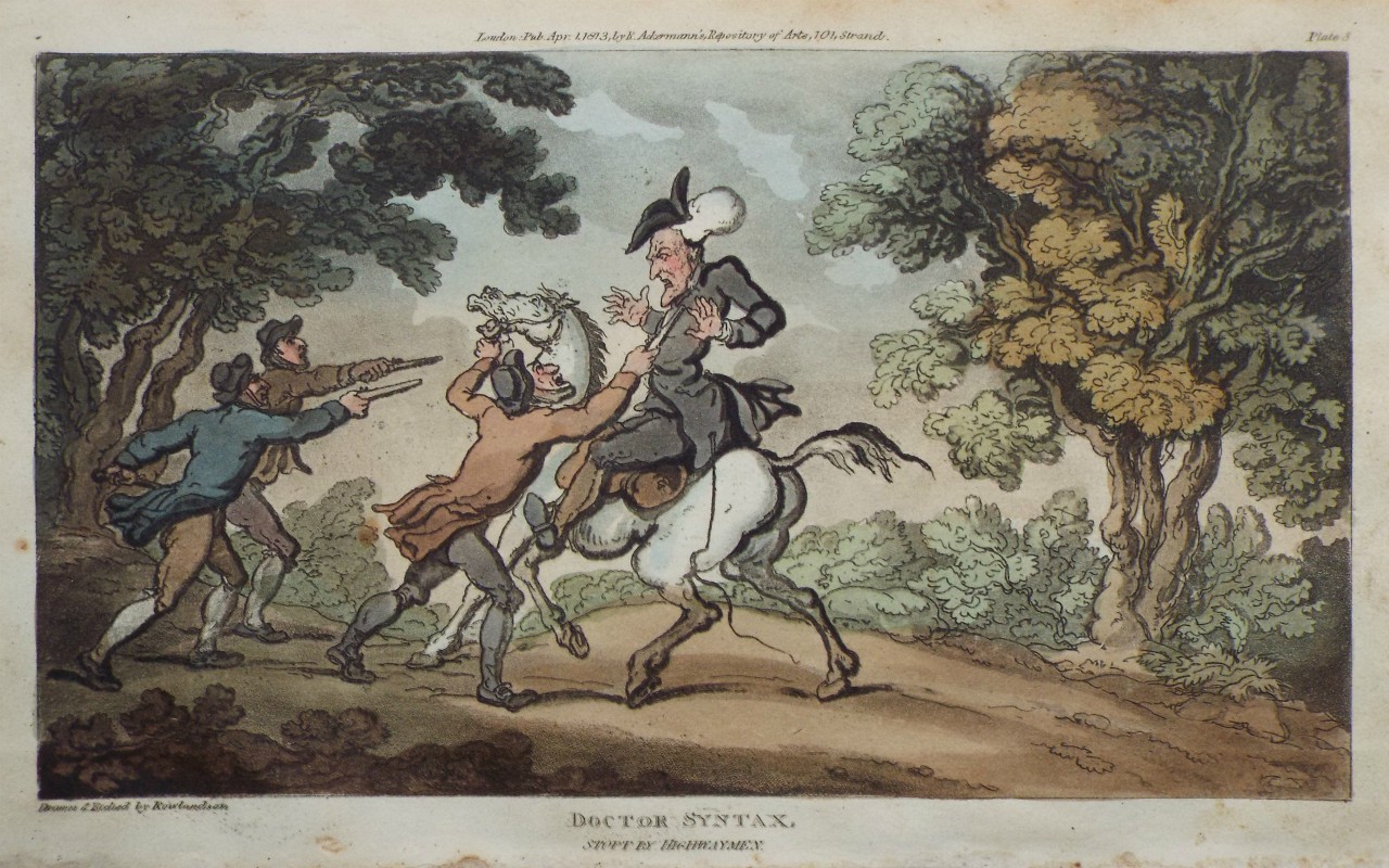 Aquatint - Doctor Syntax Stopt by Highwaymen  - Rowlandson