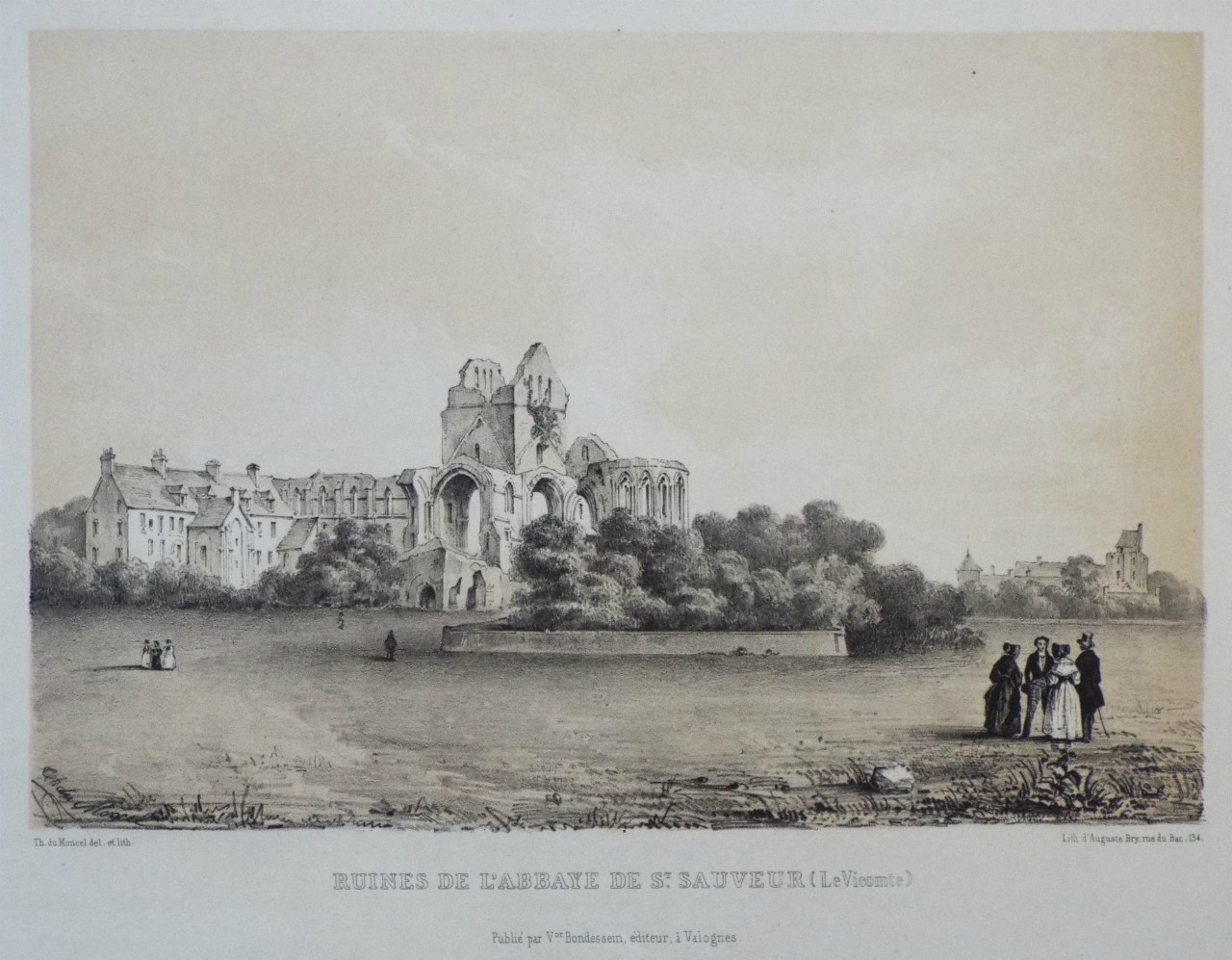 Lithograph - Ruines de l'Abbaye de St. Sauveur (Le Vicomte) - Auguste