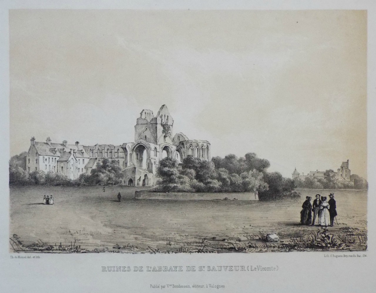 Lithograph - Ruines de l'Abbaye de St. Sauveur (Le Vicomte) - Du