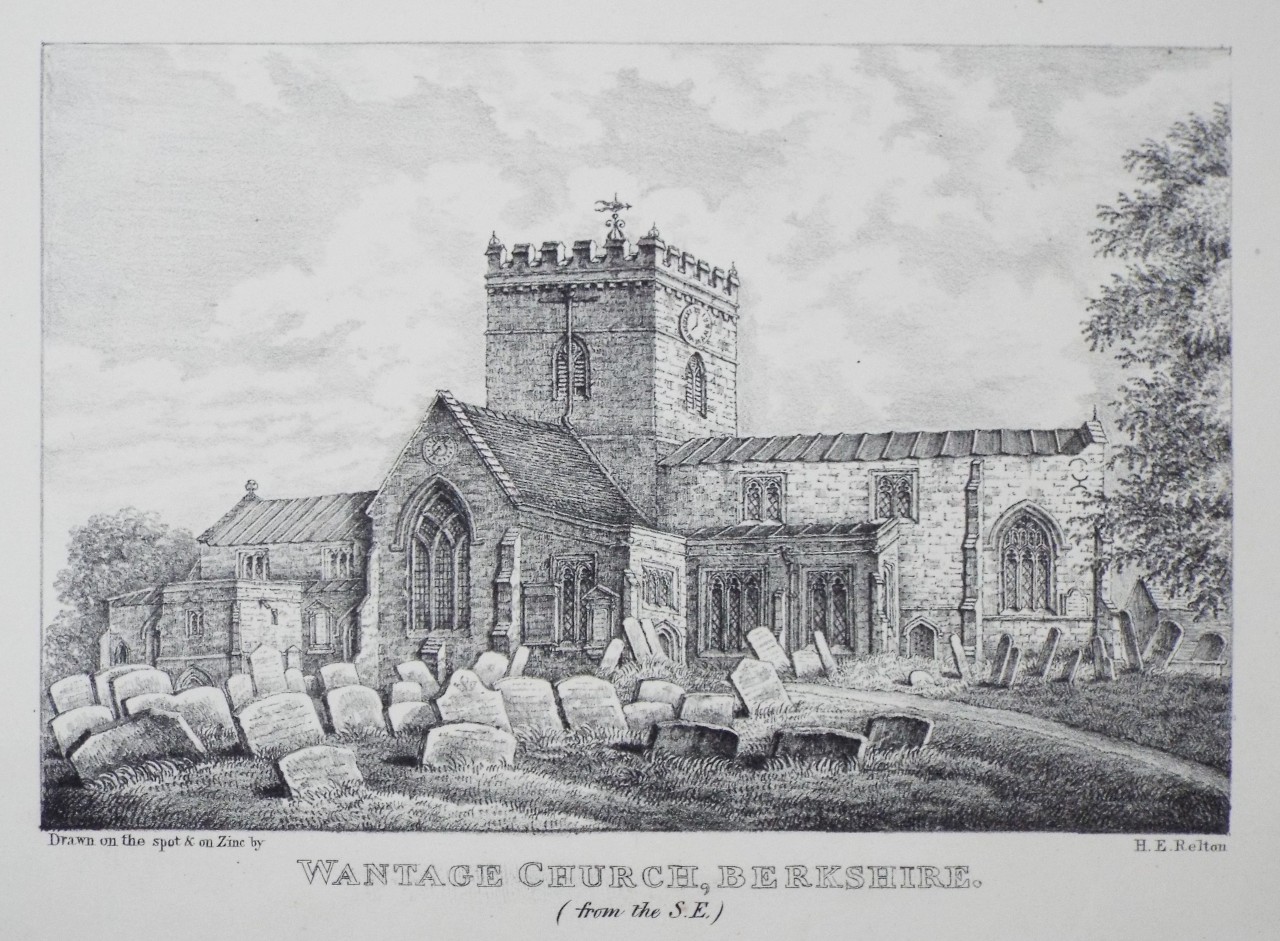 Zinc Lithograph - Wantage Church, Berkshire. (from the S.E.) - Relton
