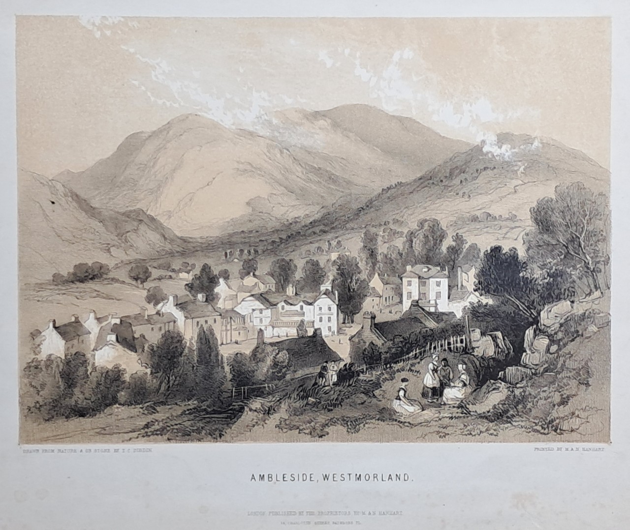 Lithograph - Ambleside, Westmorland. - Dibdin
