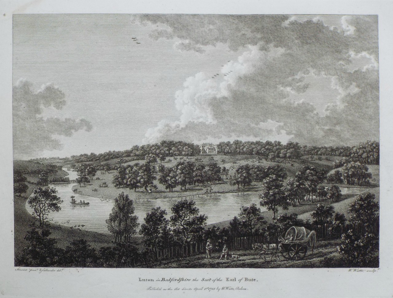 Print - Luton in Bedfordshire the Seat of the Earl of Bute. - Watts